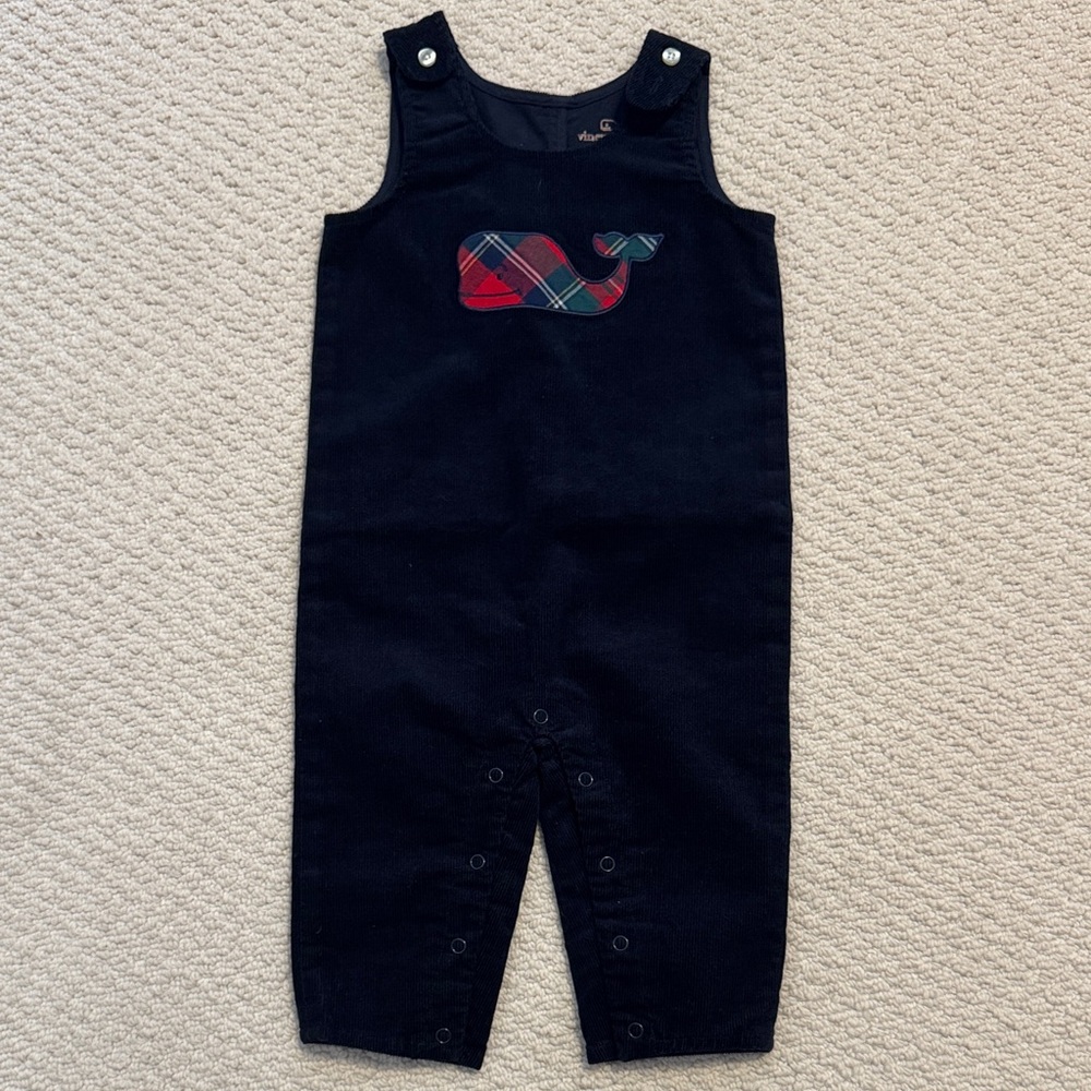 Vineyard Vines Tartan Plaid Whale Navy Corduroy Overalls